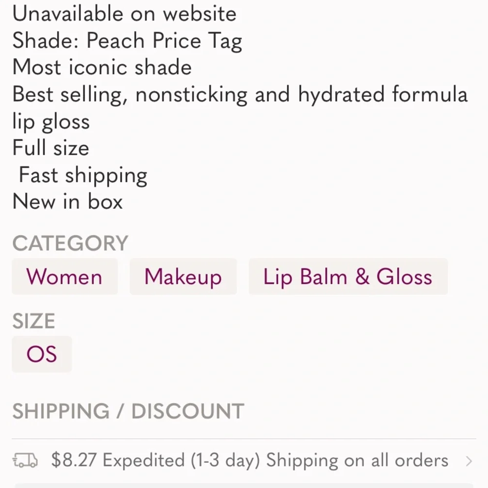 Jeffree Star Peach Price Tag The Gloss high shine lip gloss new in package